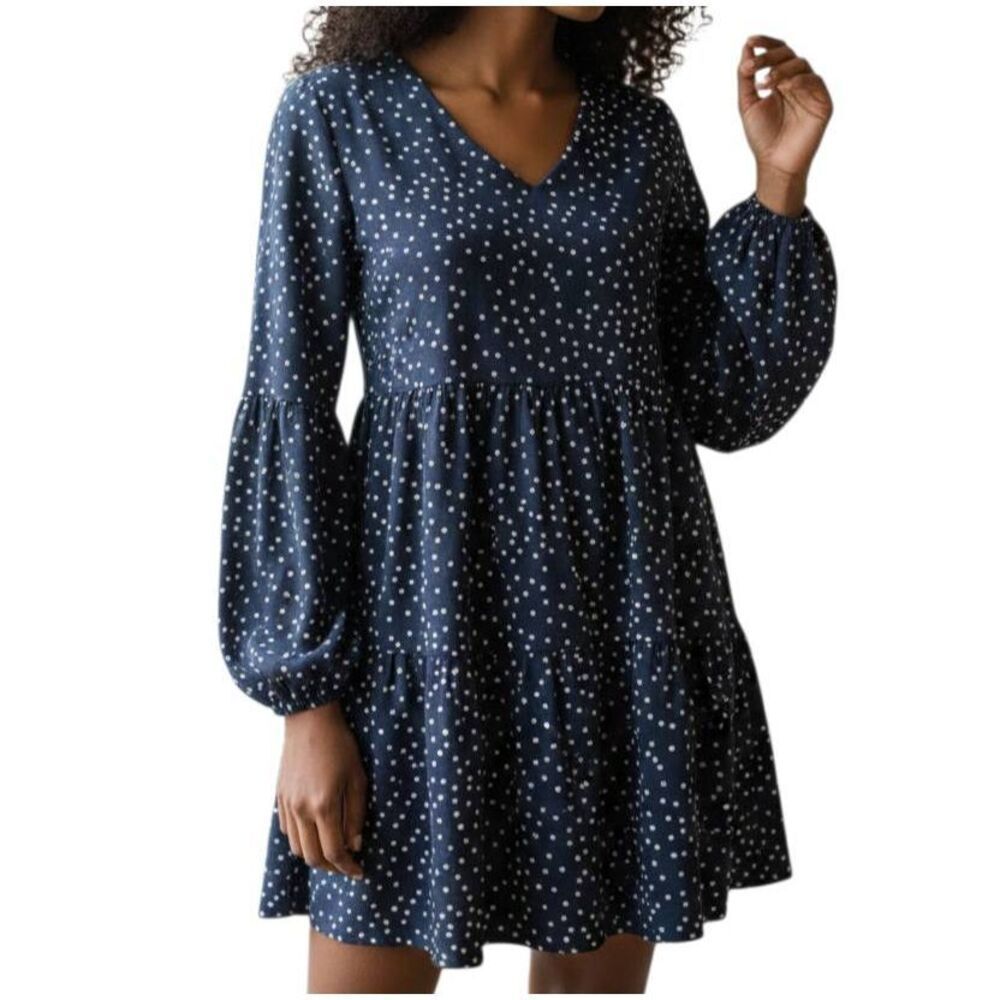 AMAZON NAVY & WHITE POLKA-DOT DRESS SZ.S EUC